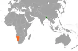 Map indicating locations of Bangladesh and Namibia