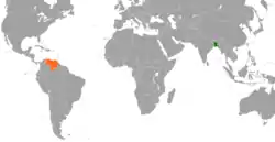 Map indicating locations of Bangladesh and Venezuela