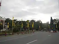 Town center, at dusk