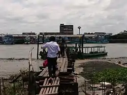 Mae Klong ferry pier beside Wat Ban Laem. The Mae Klong bisects Samut Songkhram.