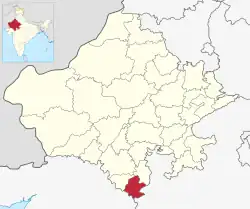 Location of Banswara district in Rajasthan