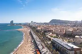 Barcelona's beach promenade in La Barceloneta and Somorrostro Beach
