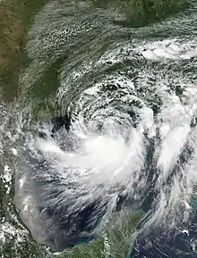 Satellite image of Barry intensifying over the Gulf of Mexico on July 12