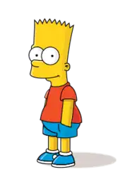 Caricature of a boy with spiky hair wearing a red tee shirt and blue shorts standing with hands in his pockets