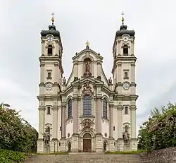 The façade of the basilica, designed by Johann Michael Fischer, has been hailed as a pinnacle of Bavarian Baroque architecture
