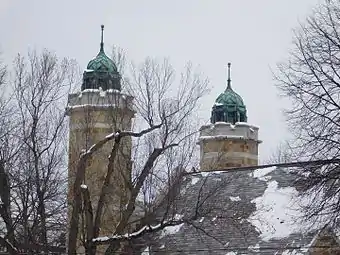 The college's chapel mint-green caps