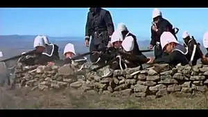 The Battle of Majuba Hill as portrayed in the movie, specifically showing the naval brigade from HMS Dido in action.