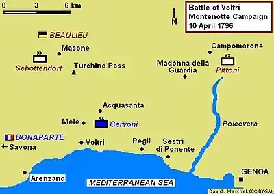 Map of the Battle of Voltri on 10 April 1796