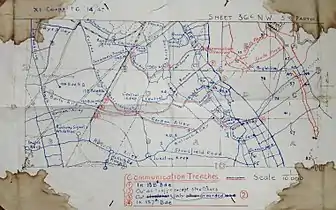 Trench map showing British lines, carried by Captain Charles Geoffrey Vickers
