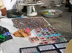 Akik stones and rings in many colours, sold at the apex of Jabal ar-Rahmah (also Mount Arafat) in Makkah.