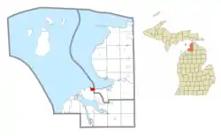 Location within Charlevoix County (bottom) and Emmet County (top)