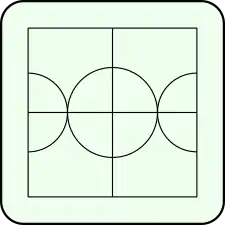 Square board, three tangent circles