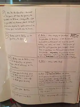 A handwritten page of the Beauty and the Beast scenario by Cocteau (1946)