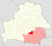 Location of Aktsyabar Raion on the map of Gomel Region.