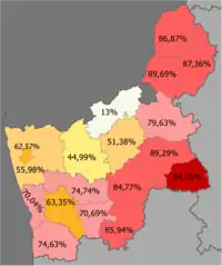 Belarusians in the region.mw-parser-output .legend{page-break-inside:avoid;break-inside:avoid-column}.mw-parser-output .legend-color{display:inline-block;min-width:1.25em;height:1.25em;line-height:1.25;margin:1px 0;text-align:center;border:1px solid black;background-color:transparent;color:black}.mw-parser-output .legend-text{}&nbsp;&nbsp;>90%.mw-parser-output .legend{page-break-inside:avoid;break-inside:avoid-column}.mw-parser-output .legend-color{display:inline-block;min-width:1.25em;height:1.25em;line-height:1.25;margin:1px 0;text-align:center;border:1px solid black;background-color:transparent;color:black}.mw-parser-output .legend-text{}&nbsp;&nbsp;80–90%.mw-parser-output .legend{page-break-inside:avoid;break-inside:avoid-column}.mw-parser-output .legend-color{display:inline-block;min-width:1.25em;height:1.25em;line-height:1.25;margin:1px 0;text-align:center;border:1px solid black;background-color:transparent;color:black}.mw-parser-output .legend-text{}&nbsp;&nbsp;70–80%.mw-parser-output .legend{page-break-inside:avoid;break-inside:avoid-column}.mw-parser-output .legend-color{display:inline-block;min-width:1.25em;height:1.25em;line-height:1.25;margin:1px 0;text-align:center;border:1px solid black;background-color:transparent;color:black}.mw-parser-output .legend-text{}&nbsp;&nbsp;60–70%.mw-parser-output .legend{page-break-inside:avoid;break-inside:avoid-column}.mw-parser-output .legend-color{display:inline-block;min-width:1.25em;height:1.25em;line-height:1.25;margin:1px 0;text-align:center;border:1px solid black;background-color:transparent;color:black}.mw-parser-output .legend-text{}&nbsp;&nbsp;50–60%.mw-parser-output .legend{page-break-inside:avoid;break-inside:avoid-column}.mw-parser-output .legend-color{display:inline-block;min-width:1.25em;height:1.25em;line-height:1.25;margin:1px 0;text-align:center;border:1px solid black;background-color:transparent;color:black}.mw-parser-output .legend-text{}&nbsp;&nbsp;40–50%.mw-parser-output .legend{page-break-inside:avoid;break-inside:avoid-column}.mw-parser-output .legend-color{display:inline-block;min-width:1.25em;height:1.25em;line-height:1.25;margin:1px 0;text-align:center;border:1px solid black;background-color:transparent;color:black}.mw-parser-output .legend-text{}&nbsp;&nbsp;<40%