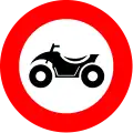 C6: No entry for drivers of motor vehicles with four wheels, constructed for off-road use, with an open bodywork, a steering wheel as on a motorcycle and a saddle