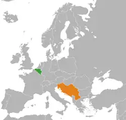 Map indicating locations of Belgium and Yugoslavia