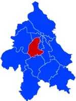 Location of Čukarica within the city of Belgrade