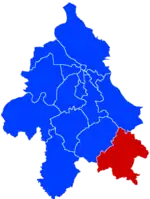 Location of Mladenovac within the city of Belgrade