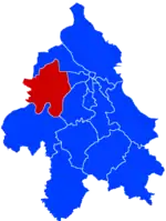 Location of Surčin within the city of Belgrade