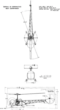 3-view line drawing of the Bell HTL-4