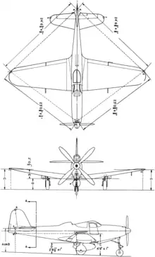 3-view line drawing of the Bell P-63 Kingcobra