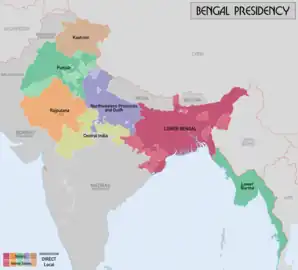 Map showing northern regions of the Presidency in 1858, including princely states of Kashmir, Rajputana Agency, and the Punjab