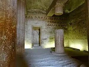 Interior hall of the rock-cut tomb of Amenemhat, Tomb 2 (BH2), Beni Hasan, Egypt, c.1900 BC