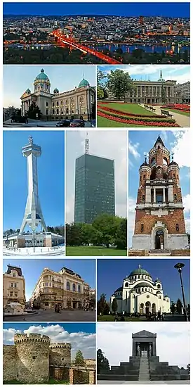 Belgrade montage. Clicking on an image in the picture causes the browser to load the appropriate article.