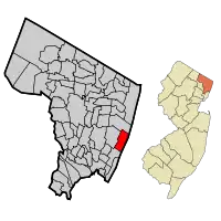 Map highlighting Englewood Cliffs' location within Bergen County. Inset: Bergen County's location within New Jersey.