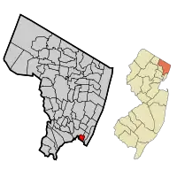 Map highlighting Fairview's location within Bergen County. Inset: Bergen County's location within New Jersey.
