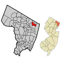 Map highlighting Norwood's location within Bergen County. Inset: Bergen County's location within New Jersey.