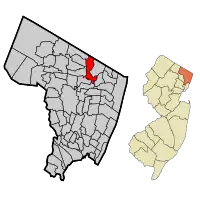 Map highlighting River Vale's location within Bergen County. Inset: Bergen County's location within New Jersey.