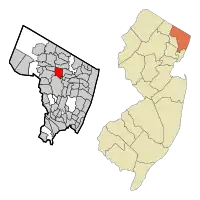 Map highlighting the Township of Washington's location within Bergen County. Inset: Bergen County's location within New Jersey.