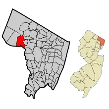 Map highlighting Wyckoff's location within Bergen County. Inset: Bergen County's location within New Jersey.