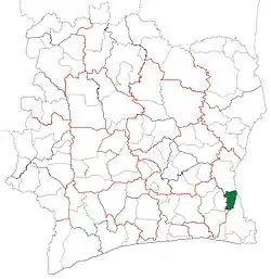 Location in Ivory Coast. Bettié Department has retained the same boundaries since its creation in 2008.