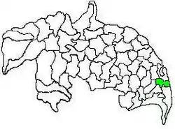 Mandal map of Guntur district showing Bhattiprolu mandal (in green)