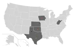 Location of teams in Big 12 Conference