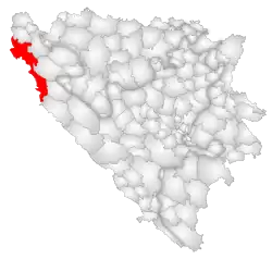 Location of Bihać within Bosnia and Herzegovina.
