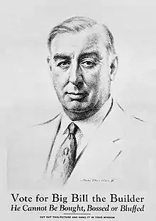 A sketch of Thompson with text exhorting the reader to "Vote for 'Big Bill the Builder'"