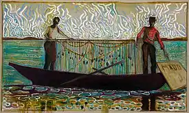 clamming on maud, Oil and charcoal on linen (183 x 305&nbsp;cm), 2013