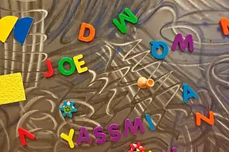 Magnetic blackboard used for play and learning at the children's museum, Kitchener, ON, Canada, 2011