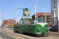 Open-boat tram No. 605 in Blackpool in May 2009