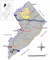 Map of Blairstown Township within Warren County Inset: Location of Warren County within the state of New Jersey.