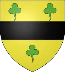 Or a fess sable between three trefoils vert