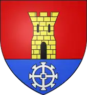 The arms of Bonsmoulins, France, with a millwheel in the base