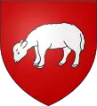 Arms of Ladevèze-Rivière: gules a sheep pacusant