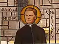 A stained glass window of Blessed Michael McGivney, founder of the Knights of Columbus, at the Parish of St. Catherine of Siena in Trumbull, Connecticut.