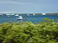 Boats off the Santa Cruz Island Galapagos in the Itabaca Channel