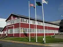 Boeing Building No. 105, "The Red Barn," now moved from its original location at the former Boeing Plant 1 on the left bank of the Duwamish to the Museum of Flight on the other side of the river